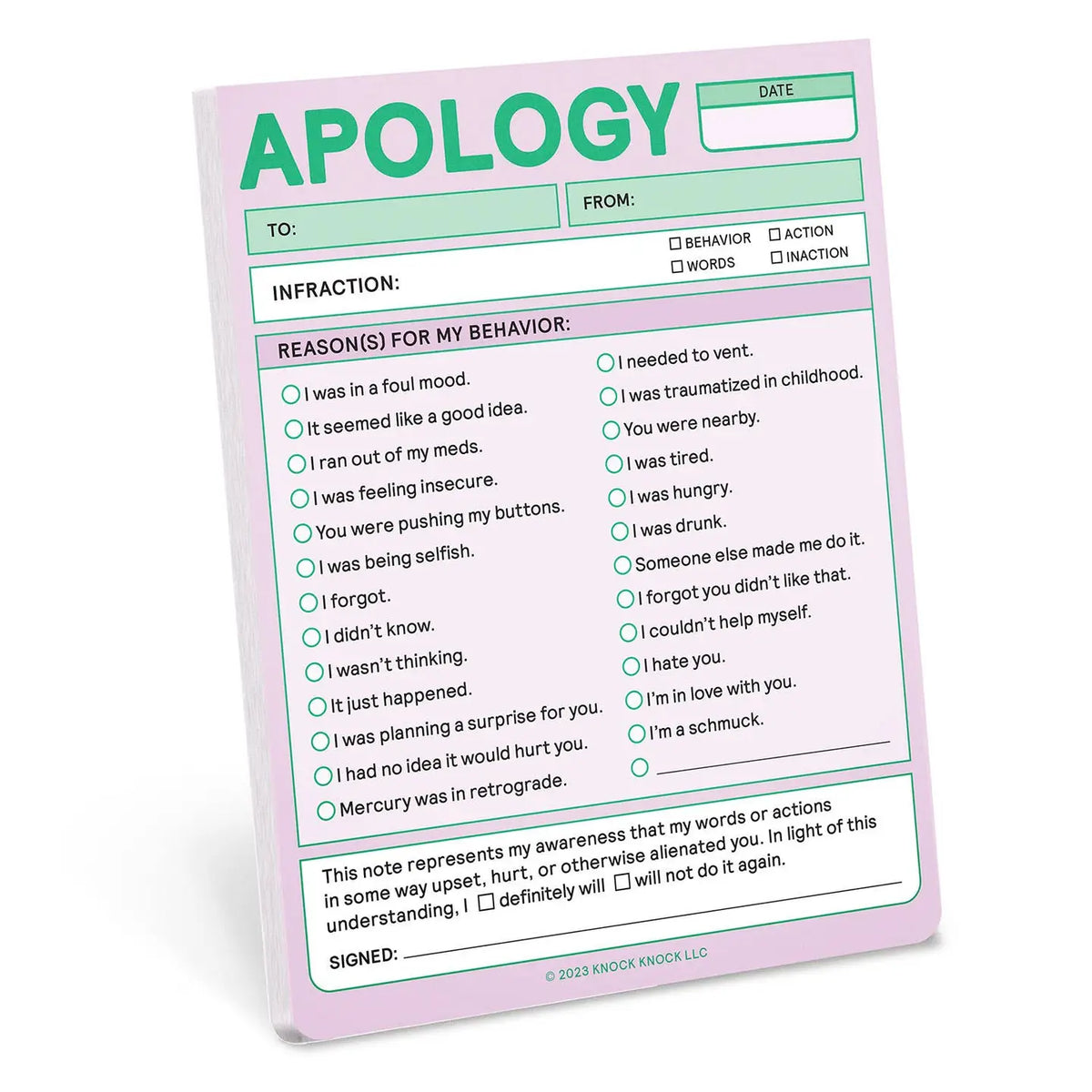 Apology Note Pad
