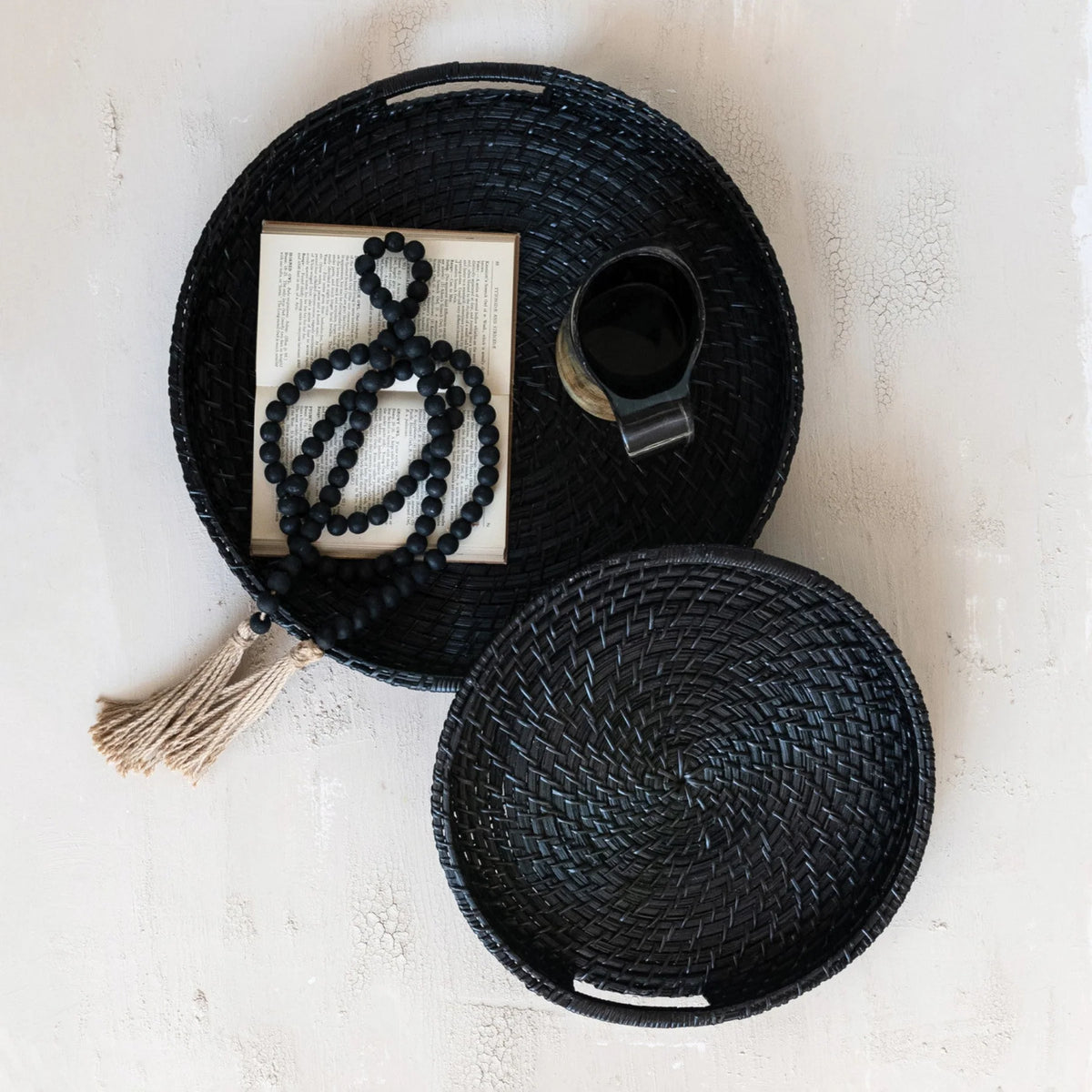 Black Rattan Serving Tray Medium