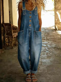 Vintage Washed Denim Overalls for Women